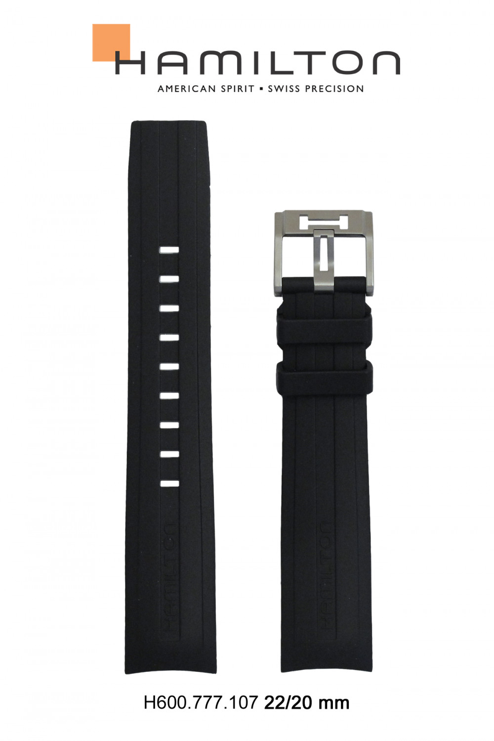 Watch strap Hamilton H691.777.107 H77922341 Rubber Black 22mm